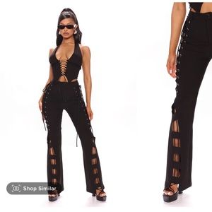 Fashion Nova Lace Up High Waisted Black Flared Pants - XL